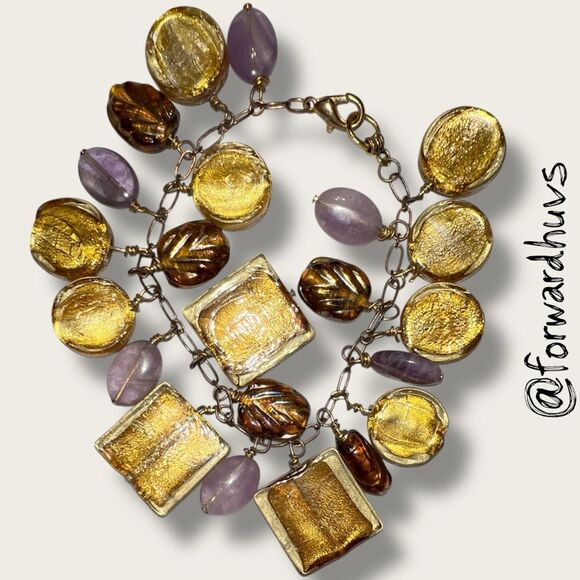 Hand Crafted Artisan Bracelet – Amethyst & Foil-Core Glass Beads - Picture 9 of 10